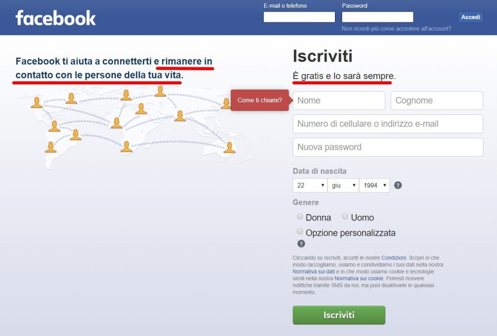 Facebook: Iscriviti. Gratis per sempre.